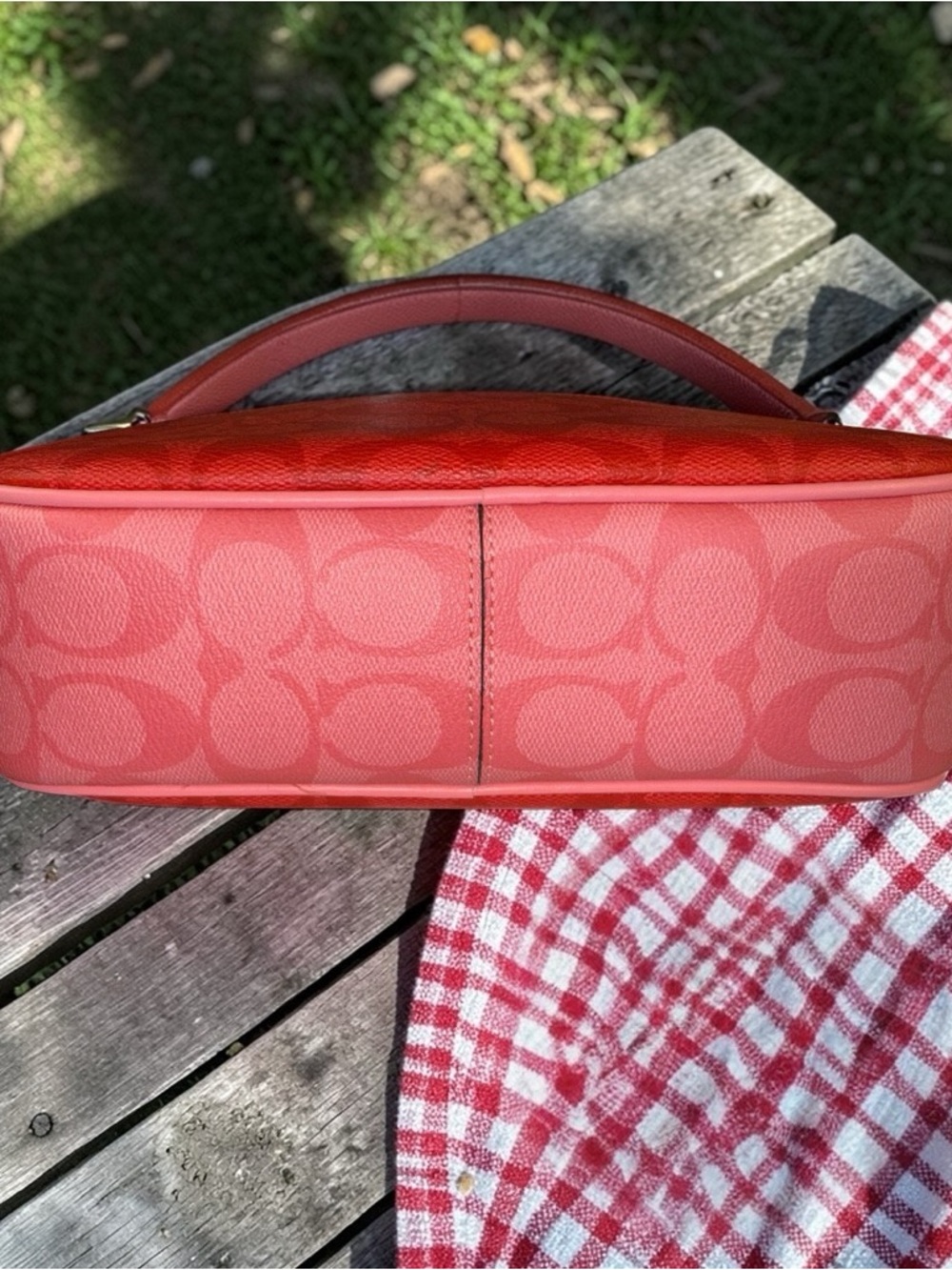 Coach Jamie Colorblock Signature Camera Crossbody Red Pink Orange Gold Hardware - Picture 8 of 12